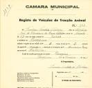 Registo de um veiculo de duas rodas tirado por dois animais de espécie muar destinado a transporte de mercadorias em nome de Francisco Cândido Oliveira, morador na Pernigem.