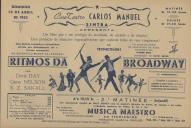 Programa do filme "Ritmos da Broadway" realizado por David Butler com a participação de Doris Day, Gene Nelson e S. Z. Sakall.