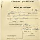 Registo de velocípede de marca Peugeot, com o nº 583, em nome de Albertino Nicolau, morador em Paiões.