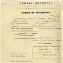 Registo de velocípede de marca Olympique, com o nº 1263, em nome de Domingos Duarte Cardoso, morador em Vila Verde.