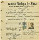 Registo de matricula de velocipedista em nome de Domingos da Cruz Ferreira, morador em Almoçageme, com o nº de inscrição 598.