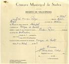 Registo de velocípede de marca Raio, com o nº 9961, em nome de José Nunes Roque, morador em Várzea de Sintra.