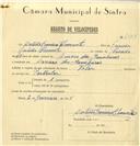 Registo de velocípede de marca Vilar, com o nº 7555, em nome de António Francisco Clemente, morador em Arneiro dos Marinheiros.