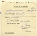 Registo de velocípede de marca Nacional, com o nº 9675, em nome de Albano Domingos Duarte, morador em Covas de Ferro.