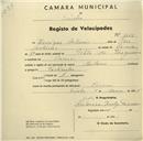 Registo de velocípede de marca Mastano, com o nº 1015, em nome de Henrique Antunes, morador em Cacem.