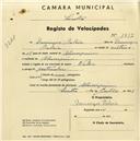 Registo de velocípede de marca Vilar, com o nº 1937, em nome de Domingos Baleia, morador em Almorquim.