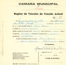 Registo de um veiculo de duas rodas tirado por um animal de espécie cavalar destinado a transporte de mercadorias em nome de Manuel Antunes da Silva, morador em Dona Maria.