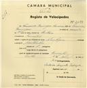 Registo de velocípede de marca Olympique, com o nº 2477, em nome de Fernando Domingos Carioca, morador em Mucifal.