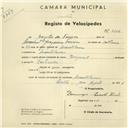 Registo de velocípede de marca Imperial, com o nº 2654, em nome de Basílio da Fonseca, morador em Montelavar.