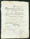 Nota da entrada de oito almudes de vinho na porta de São Sebastião da Pedra proveniente da Adega de António Nobre Pereira morador ás portas de Santo Antão.