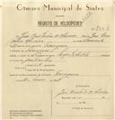 Registo de velocípede de marca Montebelo, com o nº 7926, em nome de José Cristovão de Oliveira, morador em Terrugem.