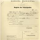 Registo de velocípede com o nº 197, em nome de Gonçalves Rama, morador em Carenque.
