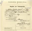 Registo de velocípede de marca Olga, com o nº 3252, em nome de António Coimbra das Neves, morador em Albarraque.