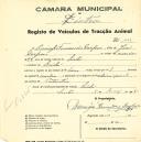 Registo de um veiculo de duas rodas tirado por um animal de espécie cavalar destinado a transporte de mercadorias em nome de Domingos Fernandes Gaspar, morador no Linhó.