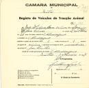 Registo de um veiculo de duas rodas tirado por dois animais de espécie asinina destinado a transporte de mercadorias em nome de João Hipácio Rosa Nunes, morador em Almoçageme.
