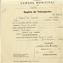 Registo de velocípede com o nº 2258, em nome de António Félix Peixinho, morador em Várzea de Sintra.
