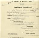 Registo de velocípede de marca Imperial, com o nº 2213, em nome de Vasco Proença de Oliveira, morador em Praia das Maçãs.