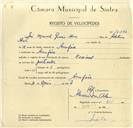 Registo de velocípede de marca Nacional, com o nº 10082, em nome de José Manuel Garcia Alves, morador em Assafora.