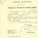 Registo de um veiculo de duas rodas tirado por um animal de espécie cavalar destinado a transporte de mercadorias em nome de José António Domingos, morador em Godigana.