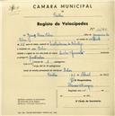 Registo de velocípede de marca Cycles Favorita, com o nº 1640, em nome de [...] Serra Silva, morador em Belas.