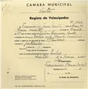 Registo de velocípede com o nº 1465, em nome de Francisco de Jesus Moita, morador em Queluz.