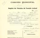 Registo de um veiculo de duas rodas tirado por dois animais de espécie asinina destinado a transporte de mercadorias em nome de João José Luís, morador na Pernigem.