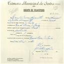 Registo de velocípede de marca Barto, com o nº 4622, em nome de Raul de Serra Mesquita, morador em Rio da Bica, S. Pedro de Sintra.