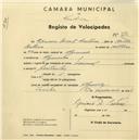 Registo de velocípede de marca Nacional, com o nº 2383, em nome de Cipriano Duarte Caetano, morador em Algueirão.