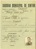 Registo de matricula de velocipedista em nome de Domingos Caetano Roque, morador em Maceira, com o nº de inscrição 1865.