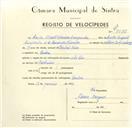 Registo de velocípede com o nº 9585, em nome de Carlos Alberto Ferreira Carapinha, morador em Queluz.