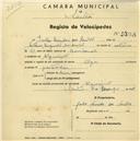 Registo de velocípede de marca Olga, com o nº 2398, em nome de Júlio Mendes dos Santos, morador em Algueirão.