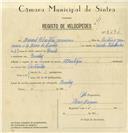 Registo de velocípede de marca Atlantic, com o nº 8286, em nome de Manuel Sebastião Jeronimo, morador em Queluz.