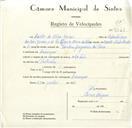 Registo de velocípede com o nº 9121, em nome de Carlos da Silva Gomes, morador em Carenque.