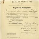 Registo de velocípede de marca Mistral, com o nº 1281, em nome de Martinho Santos Oliveira, morador em Vale de Lobos.