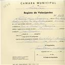 Registo de velocípede de marca Piramid, com o nº 1953, em nome de Fausto Nunes Landeiro, morador em Casa do Pinhal, Banzão.