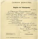 Registo de velocípede de marca Olympique, com o nº 2395, em nome de Maximiano Pereira de Barros, morador em Várzea de Sintra.