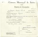 Registo de velocípede de marca HNW, com o nº 9120, em nome de Joaquim Carreira Silvestre, morador em Negrais.