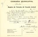 Registo de um veiculo de duas rodas tirado por dois animais de espécie muar destinado a transporte de mercadorias em nome de Avelino dos Santos Ferreira, morador em São Pedro de Sintra.