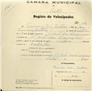 Registo de velocípede de marca Nubia, com o nº 614, em nome de Francisco José Justino, morador em S. João das Lampas.
