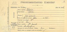 Recenseamento escolar de Rosário Jacinto, filha de José Jacinto, moradora em Almoçageme.