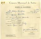 Registo de velocípede de marca Durande, com o nº 9776, em nome de José Adelino Banhudo, morador em Queluz.