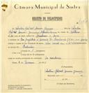 Registo de velocípede de marca Vilar, com o nº 7575, em nome de Valentim Gabriel Nunes Júnior, morador em Rua Projetada à Av. Dr. Miguel Bombarda, Queluz.
