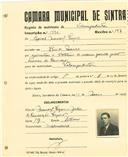 Registo de matricula de velocipedista em nome de Isaías Manuel Lopes, morador em Rio de Mouro, com o nº de inscrição 1993.
