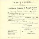 Registo de um veiculo de duas rodas tirado por um animal de espécie bovina destinado a transporte de mercadorias em nome de Ernesto Henrique de Seixas, morador em Sintra.