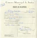Registo de velocípede de marca Raio, com o nº 5141, em nome de António Duarte Raio, morador em Sintra.