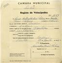 Registo de velocípede de marca Champion, com o nº 1899, em nome de Maria Antonieta Dias Pinheiro, moradora em Cacém.