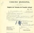 Registo de um veiculo de duas rodas tirado por um animal de espécie muar destinado a transporte de mercadorias em nome de Francisco Gusmão, morador em Carenque.