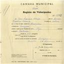 Registo de velocípede de marca Olga, com o nº 2868, em nome de José Francisco Silvério, morador em Terrugem.