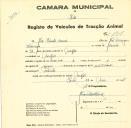 Registo de um veiculo de duas rodas tirado por um animal de espécie asinina destinado a transporte de mercadorias em nome de João Silvestre Correia, morador no Mucifal.