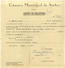 Registo de velocípede de marca The Lion, com o nº 7221, em nome de Adriano Lopes, morador em Rua Marechal Gomes da Costa, Queluz.